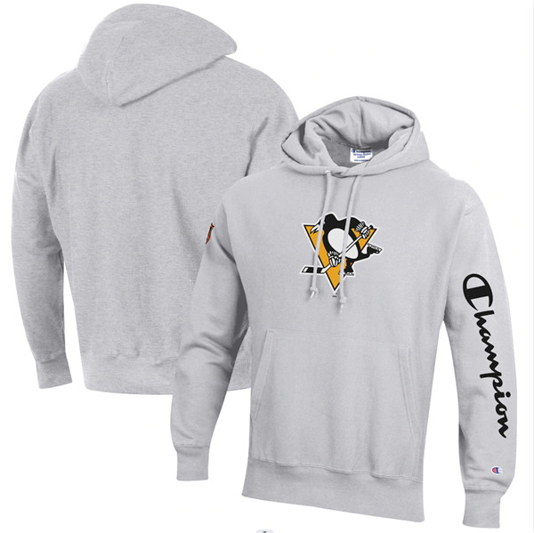 Men's Pittsburgh Penguins Champion Heathered Gray Reverse Weave Pullover Hoodie